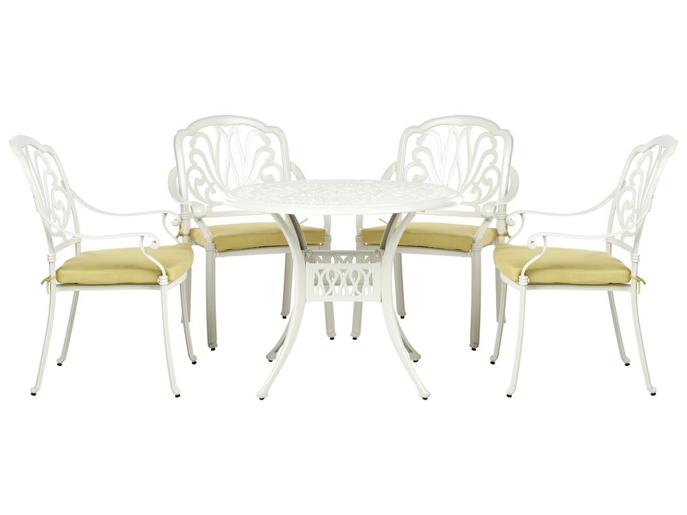 Garden Dining Set 4 Seater ANCONA with Cushions Metal Off-White