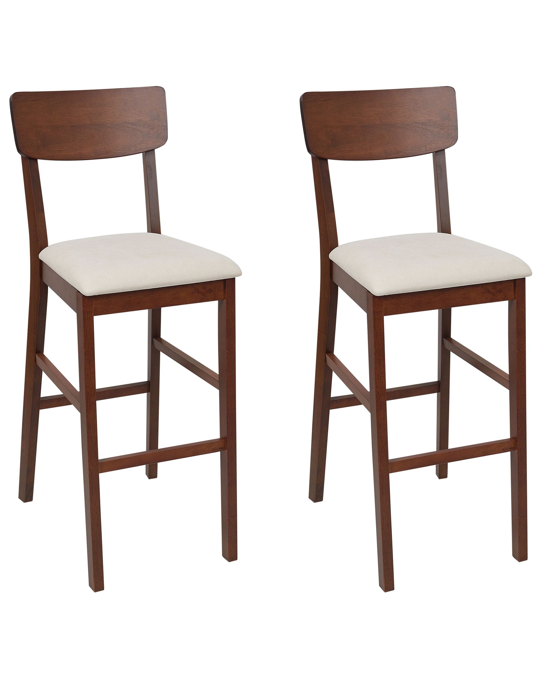  Set of 2 Wooden Bar Chairs Dark Wood and Light Beige AMBLER_926582