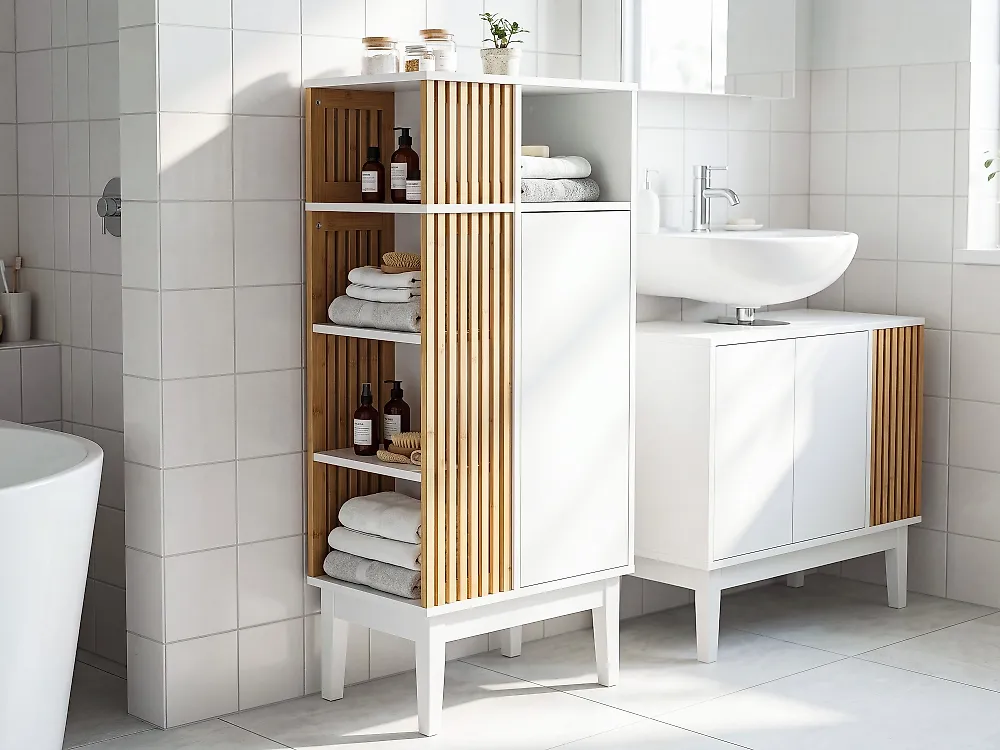 Armario de baño NUBES 52 cm Marrón claro/Blanco