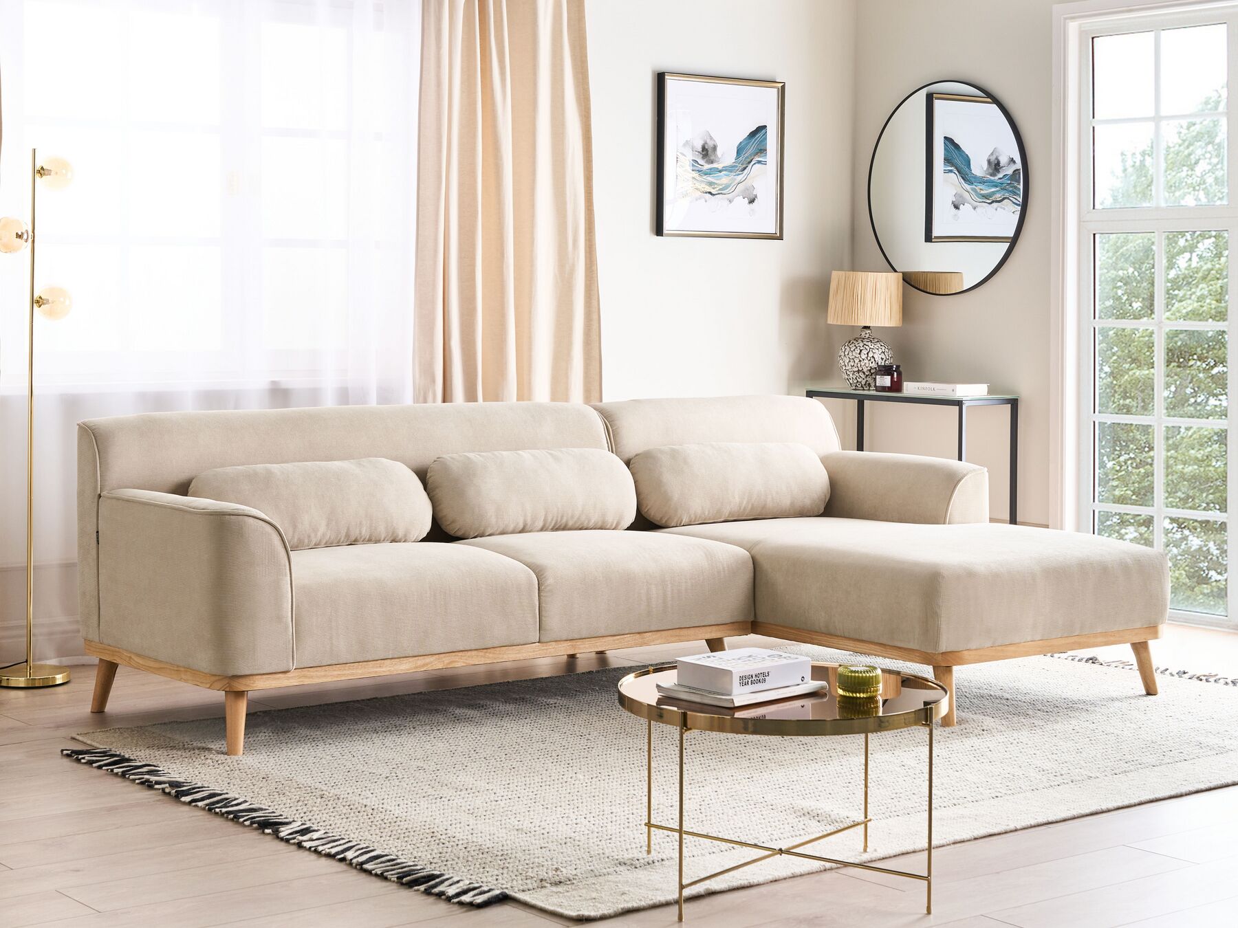 Venstrehånds hjørnesofa med jumbosnor Beige SIMOS_891022