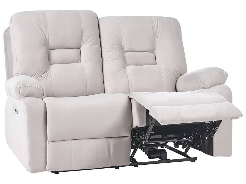 Sofa z elektryczną funkcją relaksu dla 2 osób BERGEN Z portem USB Welur Jasnobeżowy