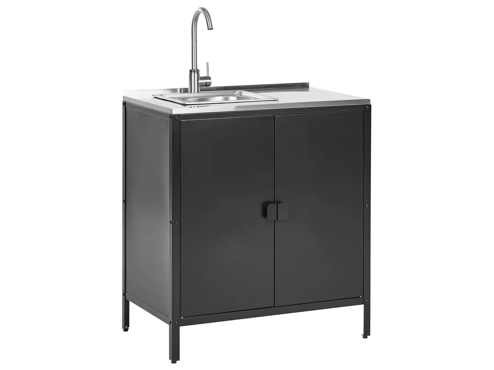 Outdoor Kitchen Cabinet with Sink VILAMA Metal Black