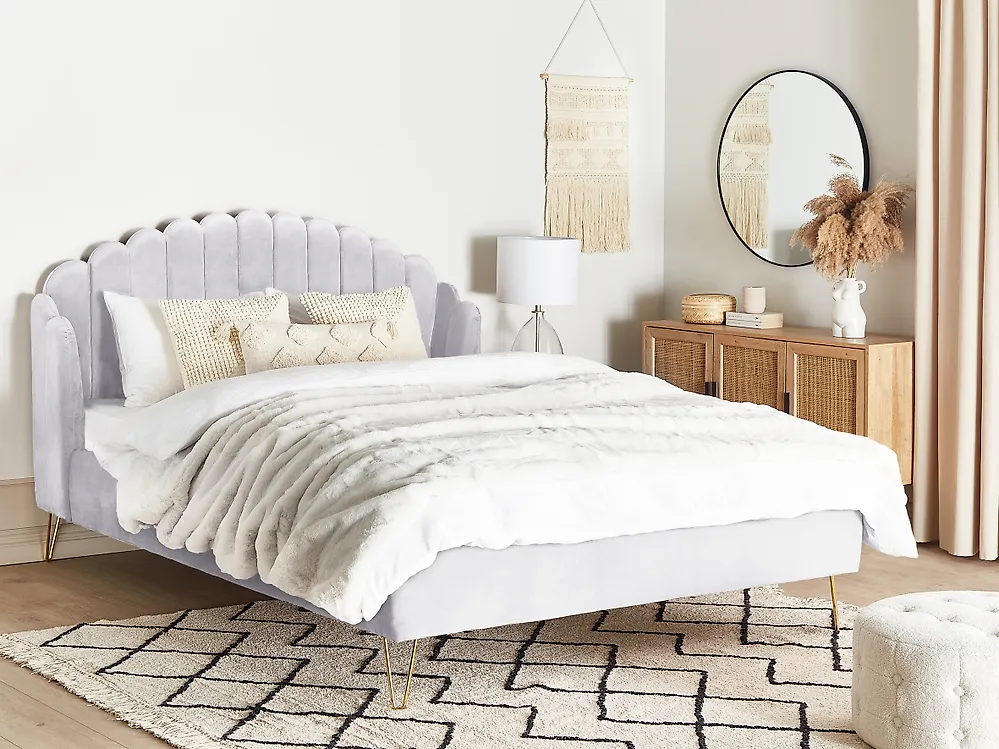 Bed Velvet AMBILLOU 180 x 200 cm (EU Super King) Light Grey_1186311