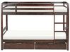 Dřevěná patrová postel s úložným prostorem 90 x 200 cm tmavé dřevo REGAT_877129