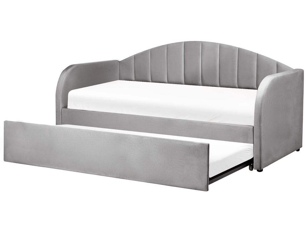 Ausziehbett Samtstoff EYBURIE 90 x 200 cm Grau