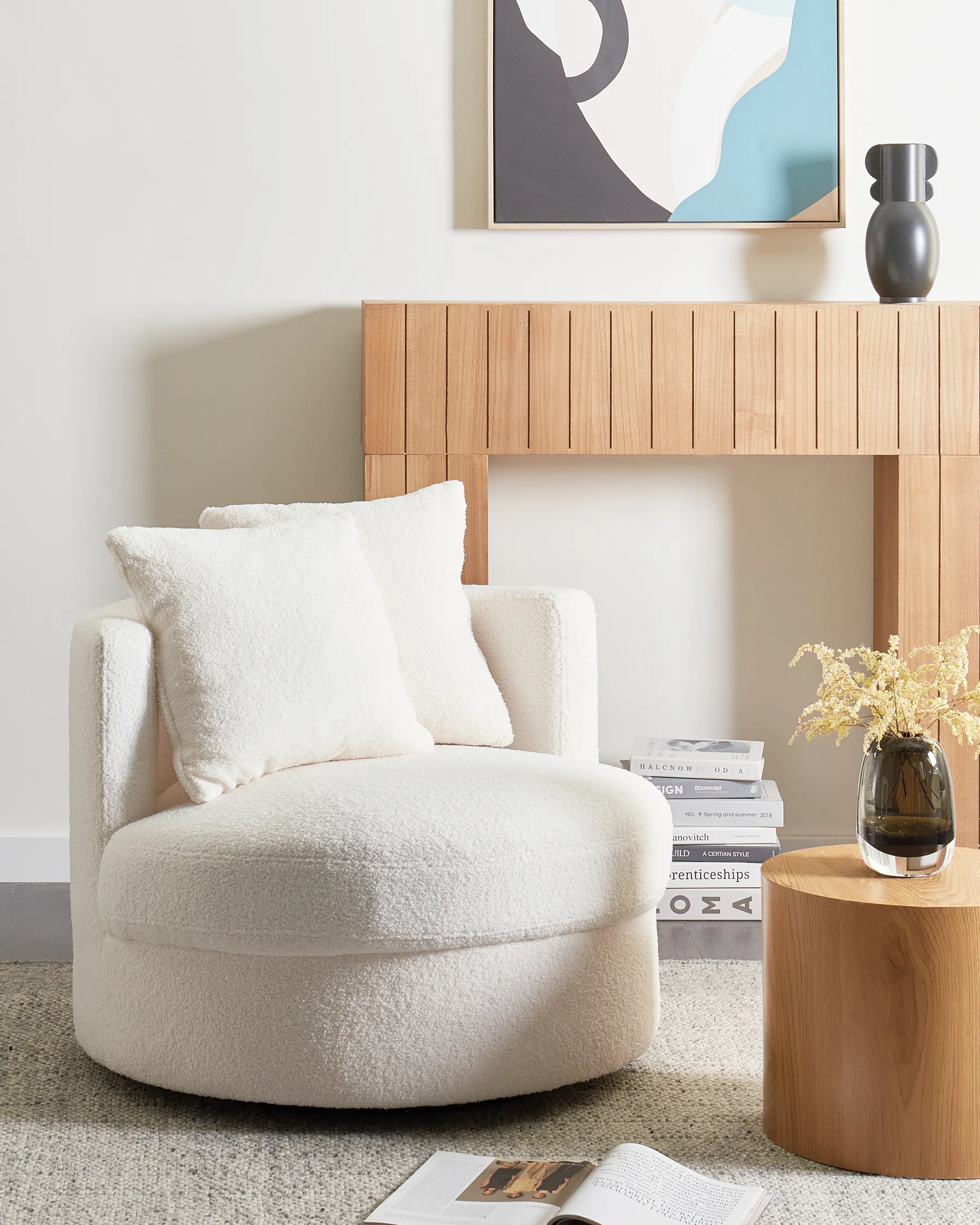 Swivel Armchair DALBY Boucle White_958787