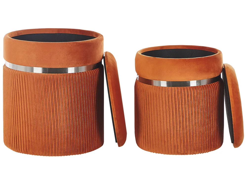 Lot De 2 Poufs Glamour Avec Rangement | Velours Blanc | Dimensions 44/38 Cm | Design élégant Pour Salon/chambre