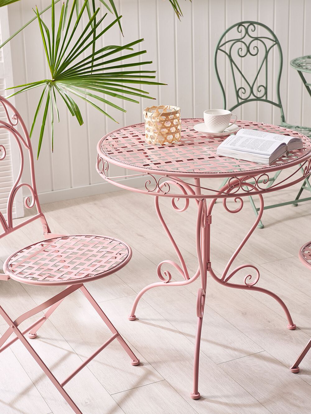 Metal Garden Bistro Set Pink ALBINIA Beliani