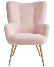 Poltrona Wingback VEJLE con poggiapiedi Bouclé Rosa pastello_966594