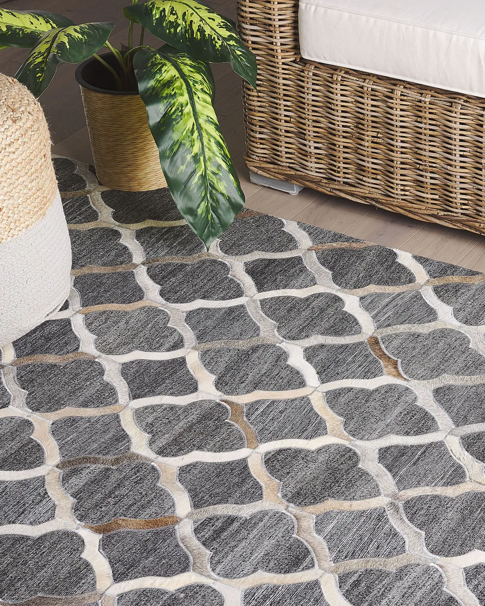 Rug ROLUNAY Dark Grey 160 x 230 cm Leather