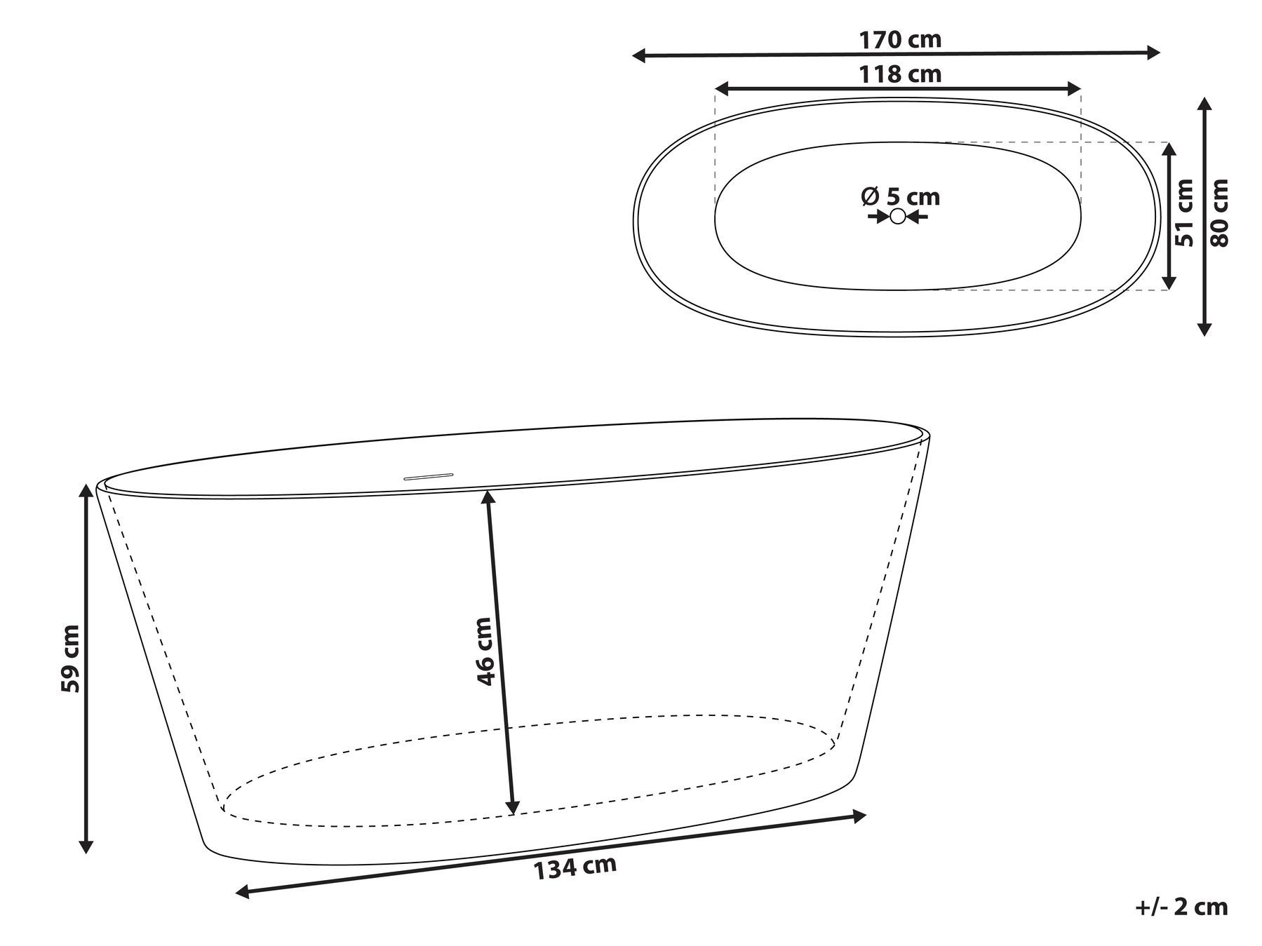 Freestanding Bathtub CHUBUT 1700 x 800 mm White_1017358