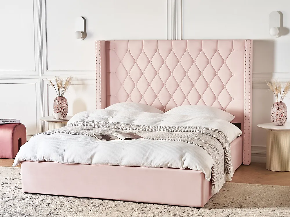 Ottoman Bed LUBBON Velvet Pastel Pink 160 x 200 cm (EU King Size)_1183496