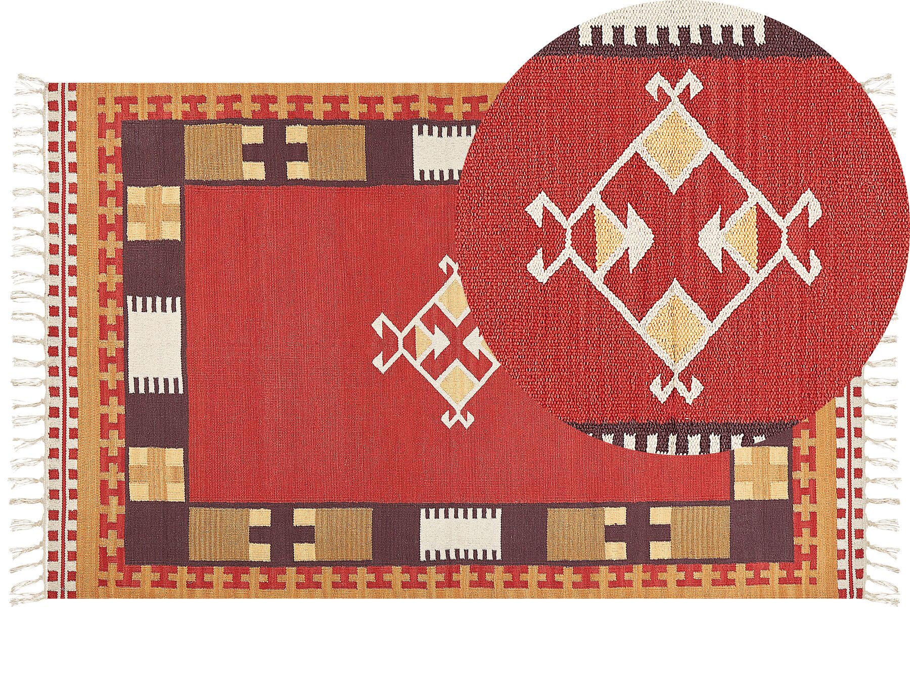Alfombra kilim de algodón rojo/marrón/beige 140 x 200 cm PARAKAR_870157