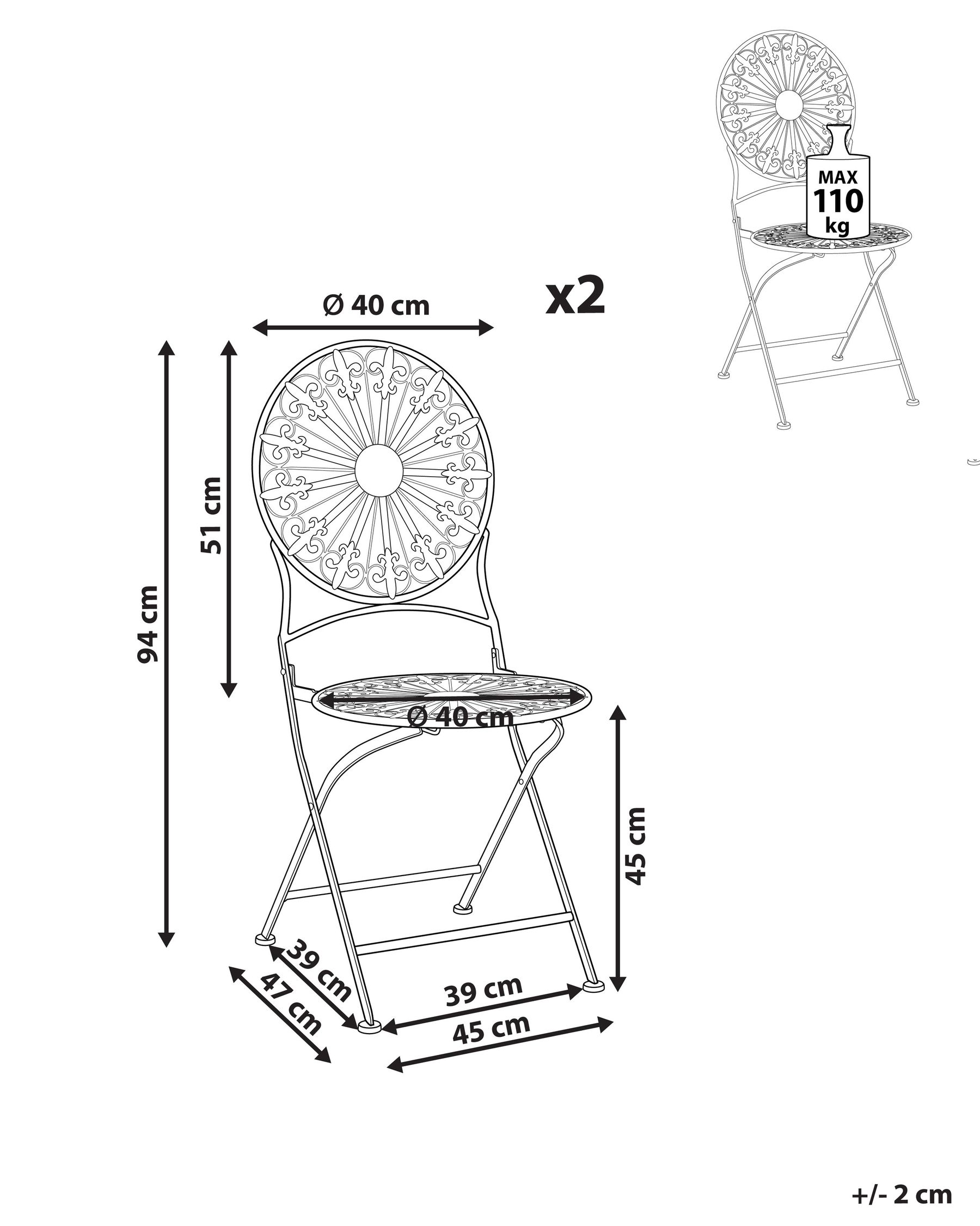 Set di 2 sedie da giardino SCAFA Metallo Bianco_856069