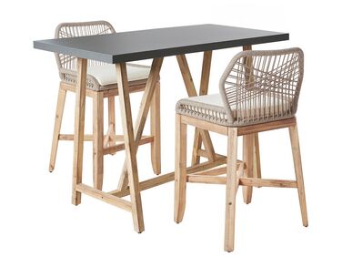 Concrete Bistro Set Light Wood and Grey TALAMONE