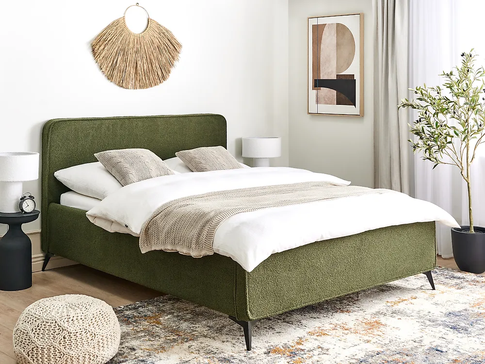Letto Bouclé VALOGNES 160 x 200 cm Verde scuro_1171984