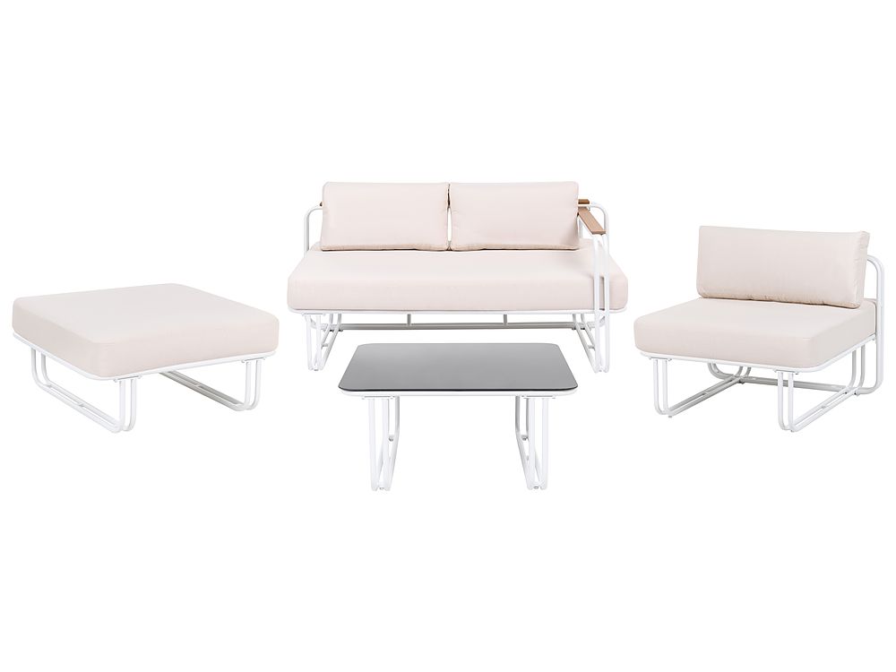 Garden Lounge Set with Table and Ottoman 3 Seater CAMEROTA  Metal White