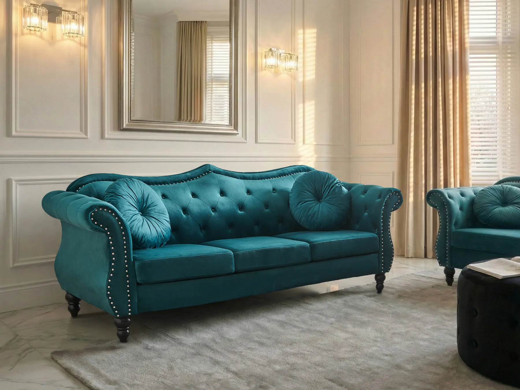 Sofa 3 Seater SKIEN Velvet Teal_1050362