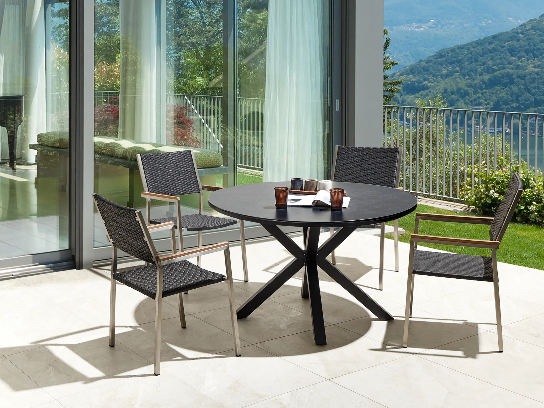 Garden Dining Set 4 Seater MALETTO/GROSSETO PE Rattan Black_938137