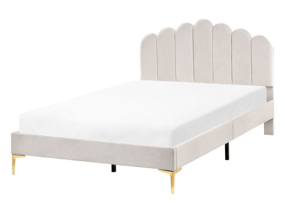 Bett mit Lattenrost Samtstoff SAUVIAN 120 x 200 cm Cremeweiss