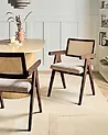 Set of 2 Dining Chairs AVA Wood Brown/ Taupe