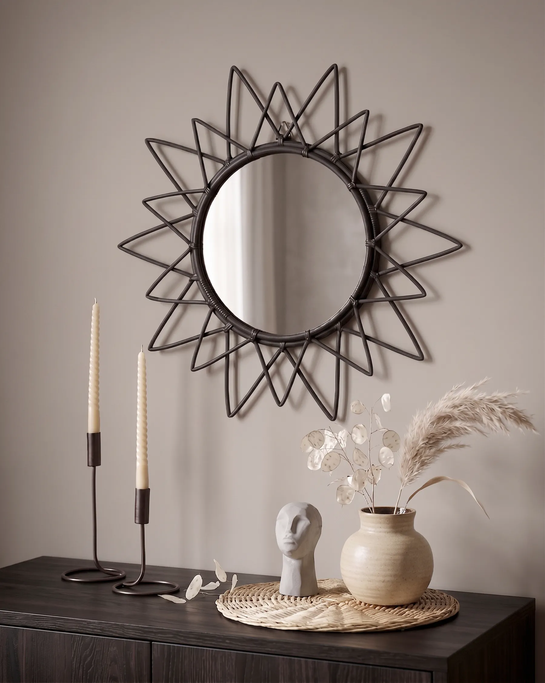 Specchio AROEK 61 cm 61 cm Rattan Nero_822221