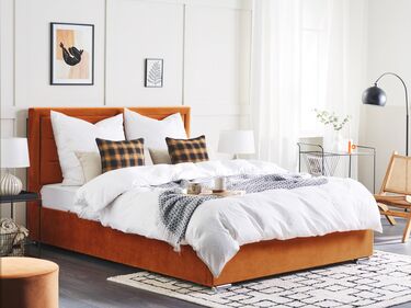 Velvet EU Double Size Ottoman Bed Orange ROUEN