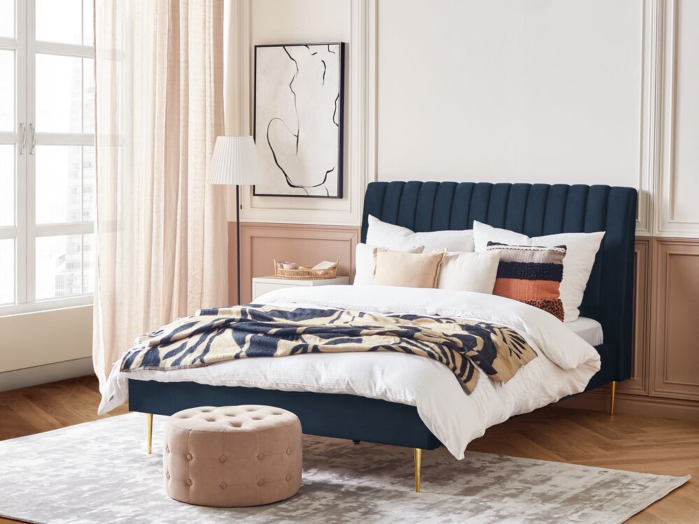 Letto Velluto MARVILLE 140 x 200 cm Blu scuro