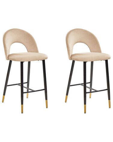 Conjunto de 2 sillas de bar de terciopelo beige/negro/dorado FALTON