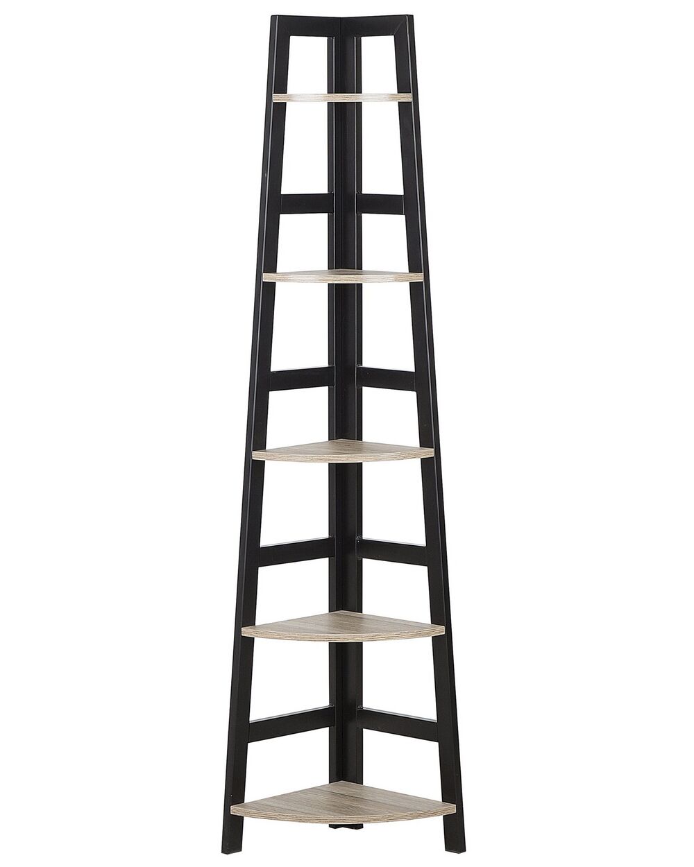 Corner Ladder Shelf Black and Light Wood BEXLEY Beliani