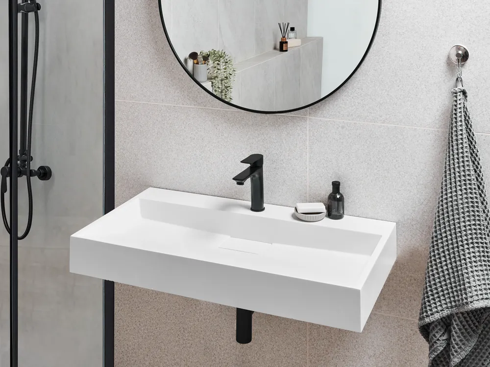 Wall Hung Basin QUENKO 900 x 460 mm Mineral Cast White