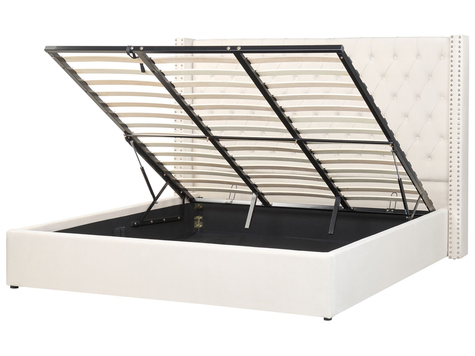 Zamatová posteľ s úložným priestorom 180 x 200 cm krémová biela LUBBON_882121
