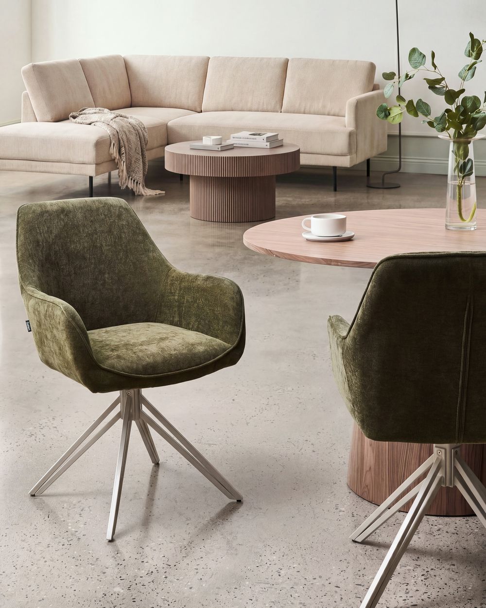 Set of 2 Dining Chairs JODAR Fabric Dark Green