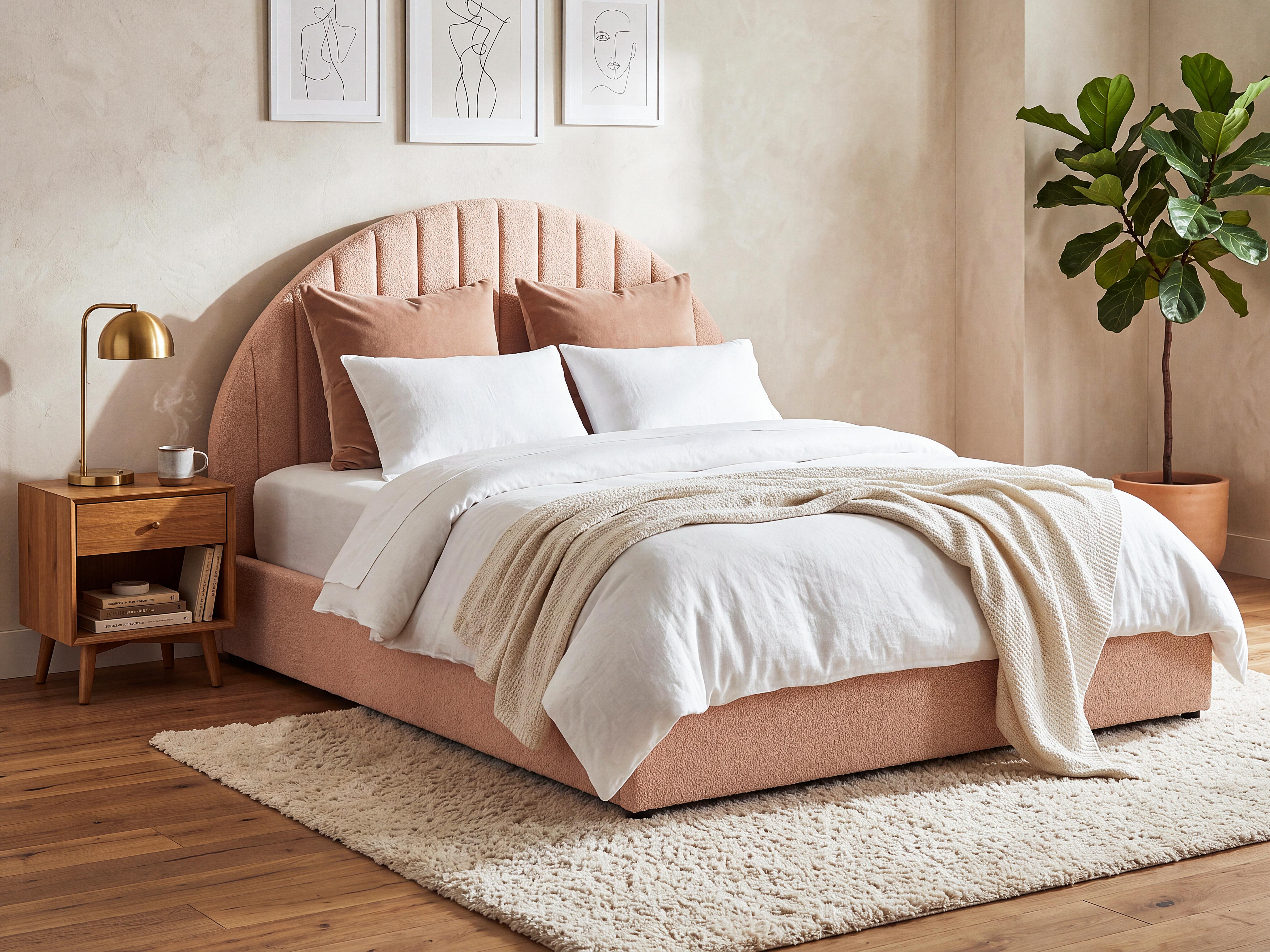 Letto contenitore CHADENET Bouclé Rosa pesca 180 x 200 cm