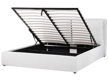 Zamatová posteľ s úložným priestorom 160 x 200 cm krémová biela BAJONNA