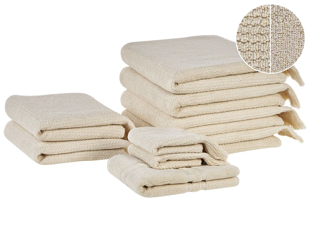 Set de 9 prosoape ATIU Frotir de bumbac Bej