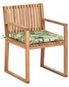 Conjunto de 8 sillas de jardín de madera de acacia certificada con cojines verdes motivo hojas SASSARI II_923945