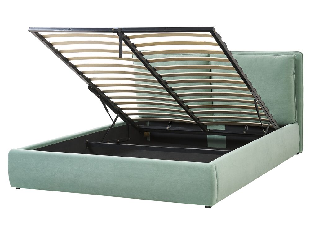 Ottoman Bed BAJONNA Velvet Mint Green 160 x 200 cm (EU King Size)