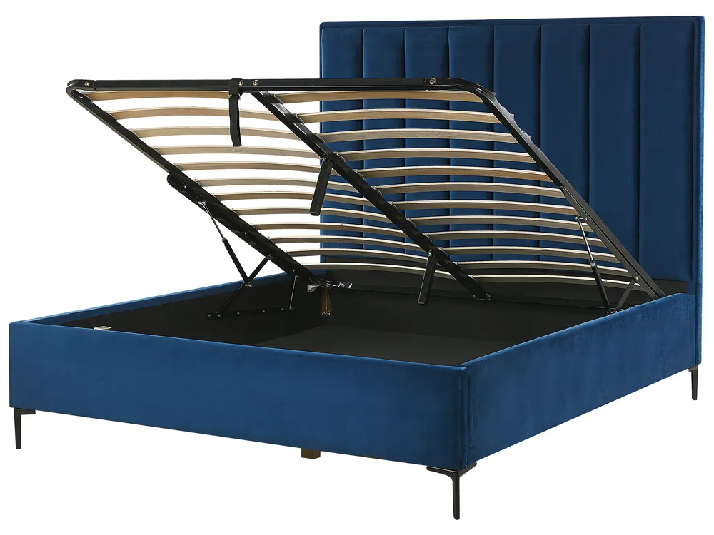 Bed met opbergruimte fluweel zwart 180 x 200 cm VERNOYES