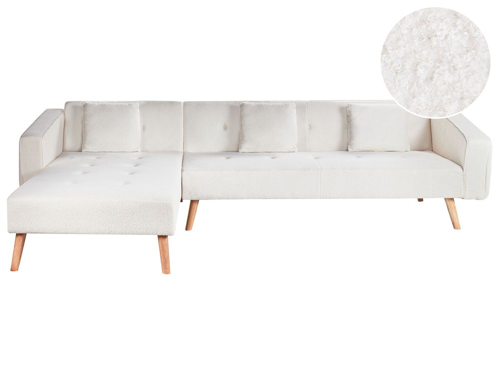 Corner Sofa Bed 4 Seater VADSO Boucle Off-White Right Hand