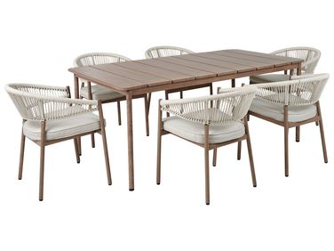 6 Seater Aluminium Garden Dining Set Taupe and Light Wood FLAVIA