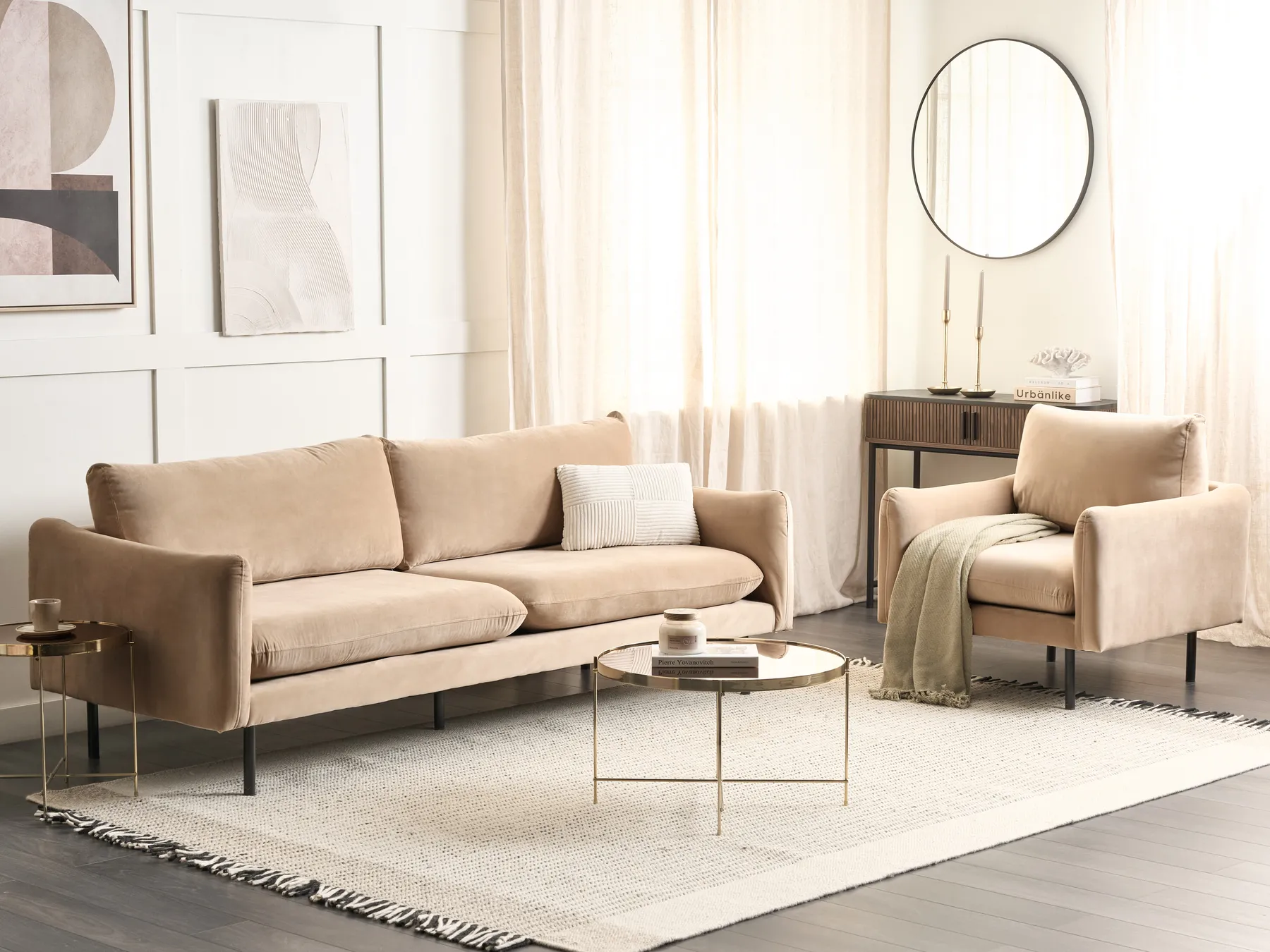 Set da salotto 4 posti VINTERBRO Velluto Beige_897443