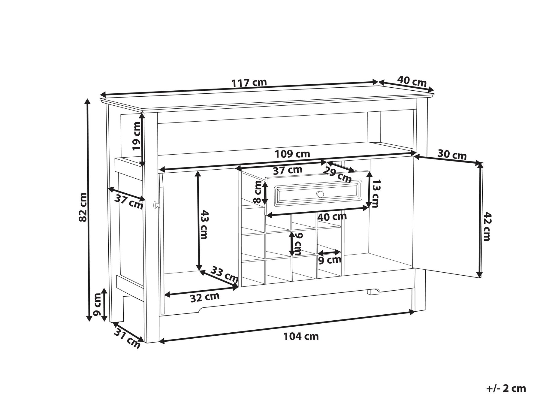 2 Door Wine Cabinet Black TIMBOON_968195
