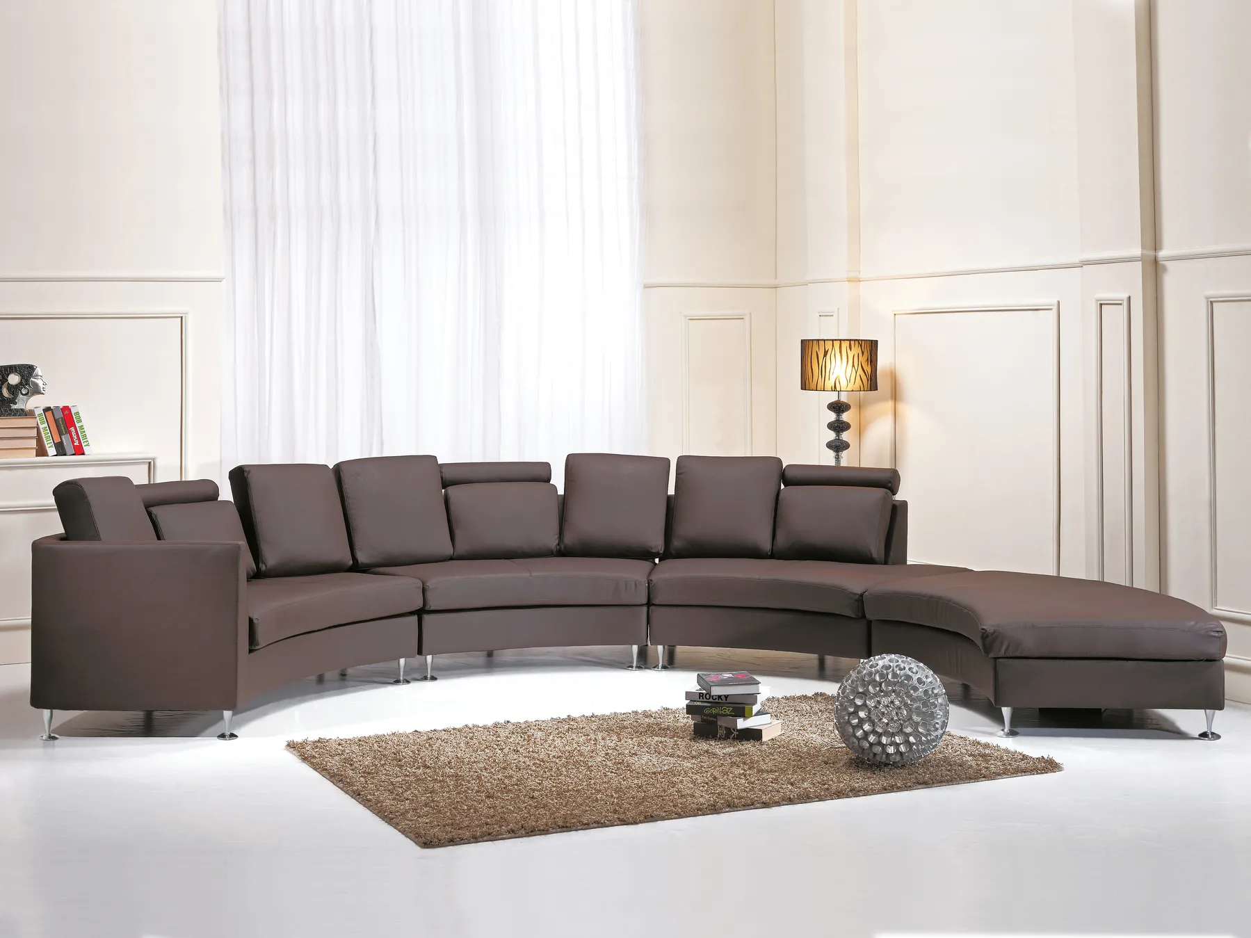 Divano semicircolare 7 posti ROTUNDE Pelle naturale Marrone_581771