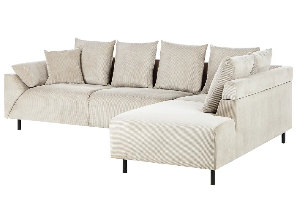 Corner Sofa 4 Seater LUNNER Corduroy Beige Left Hand_961126
