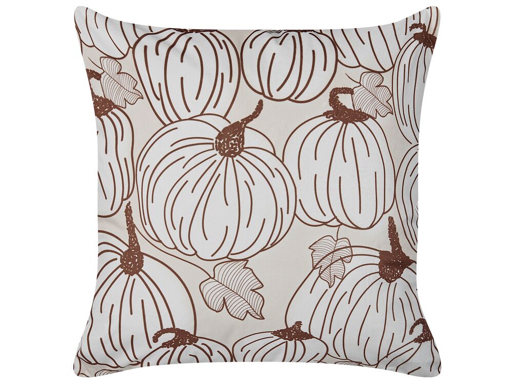 Throw Cushion GOURD 45 x 45 cm Velvet Beige Plant Pattern