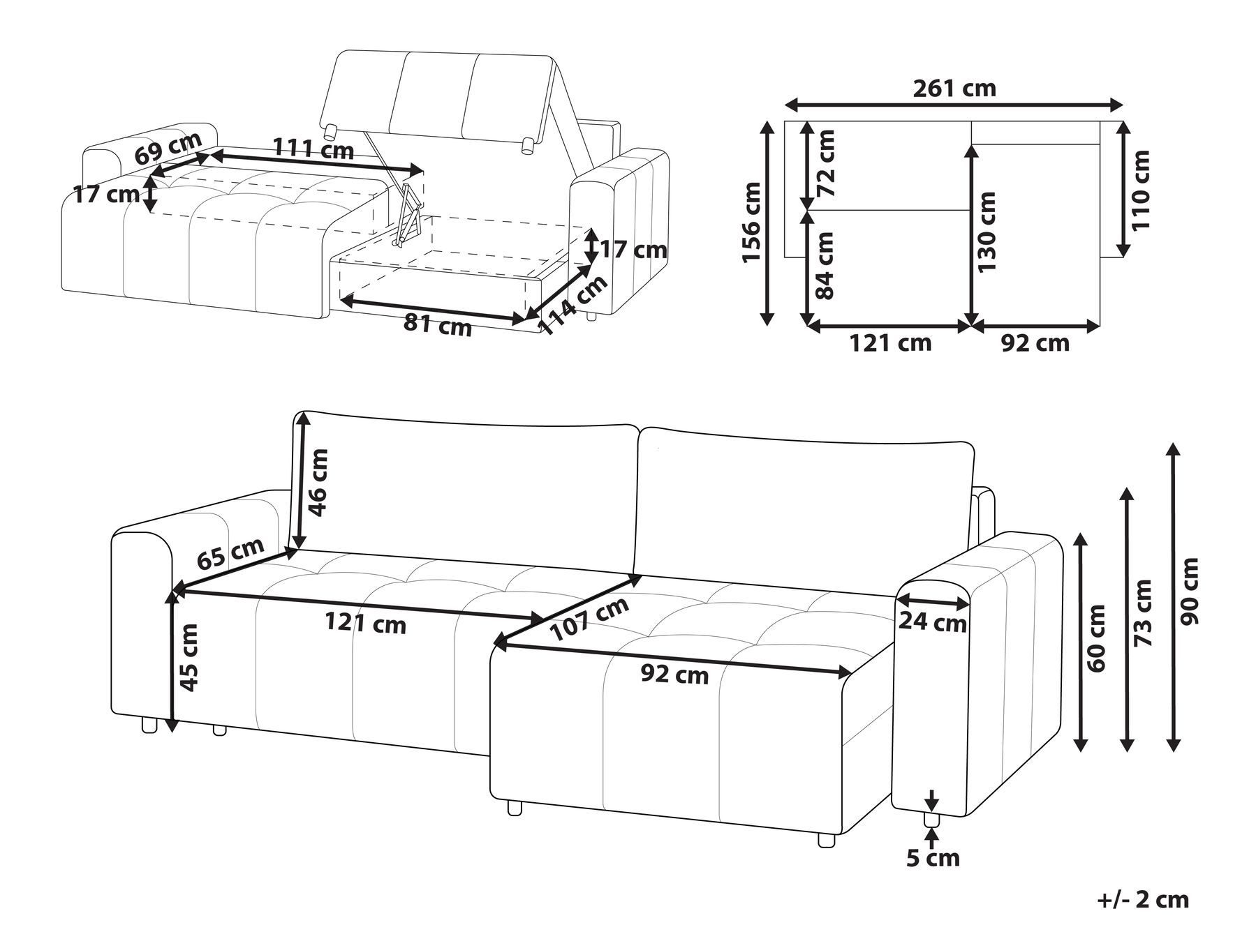 3 Seater Fabric Corner Sofa Bed with Storage Light Brown INNVIK_950243