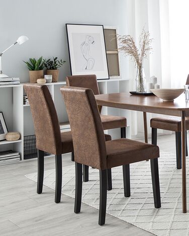 Set of 2 Faux Leather Dining Chairs Brown BROADWAY 