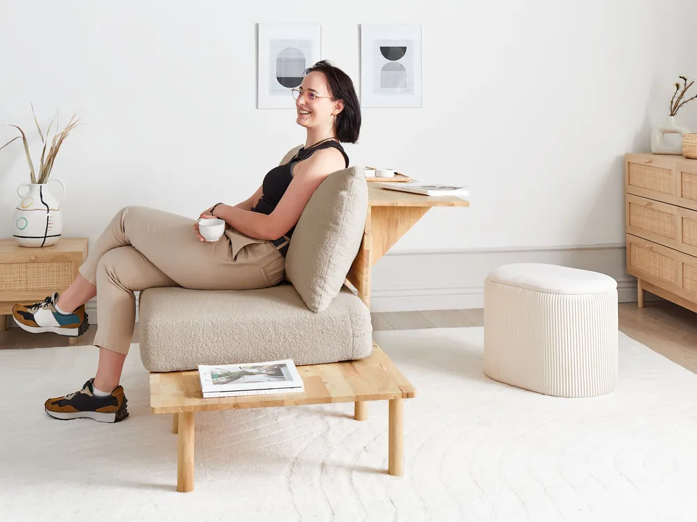 Sofa 2 Seater SALO with Tables Boucle Beige_932581