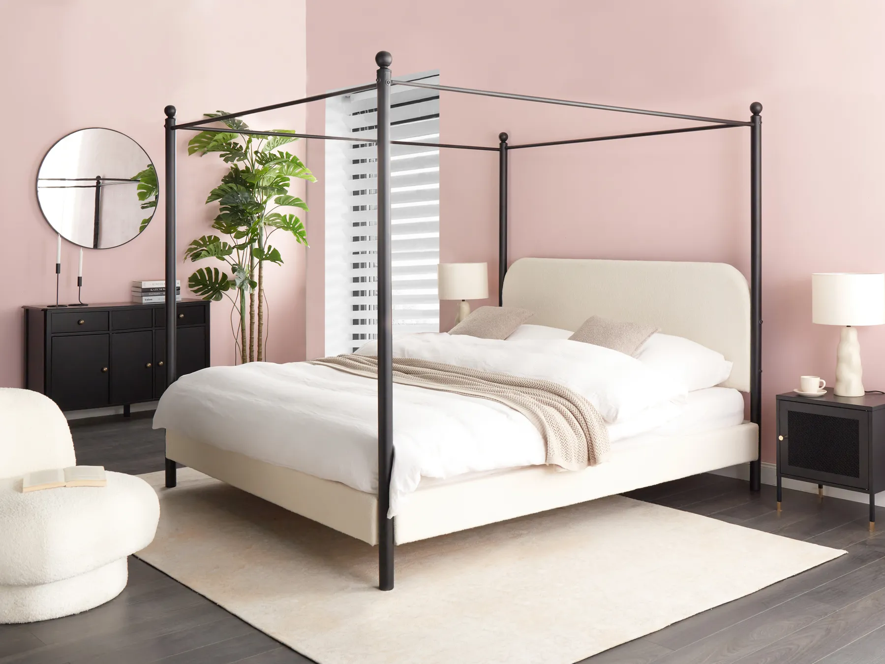 Four Poster Bed Boucle DANNEMOIS 180 x 200 cm (EU Super King) Off-White_960960